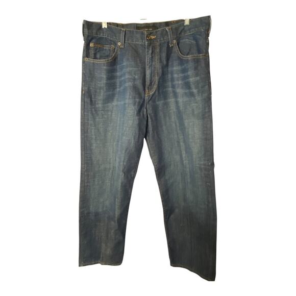 Calvin Klein Men's 36 Straight Leg Classic Jeans Dark Distressed Cotton Denim - Picture 1 of 9